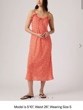 NEW Levi’s Orange and White Floral Spaghetti-Strap Midi Dress, large